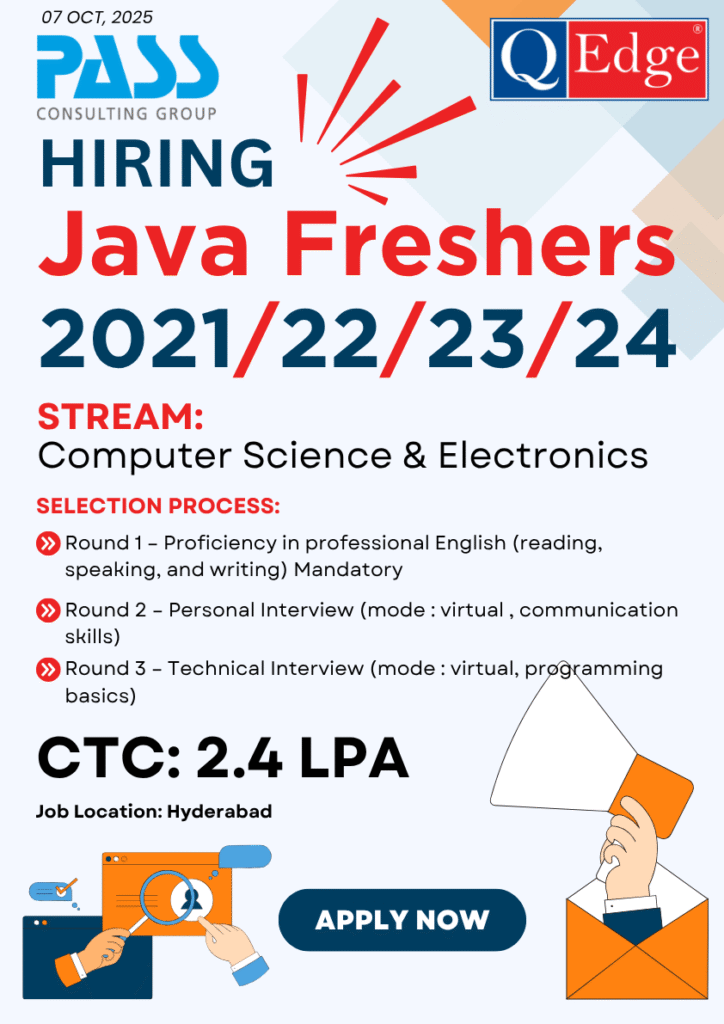 Hiring Java Freshers in Hyderabad (2021-24 Batches) – QEdge Technologies