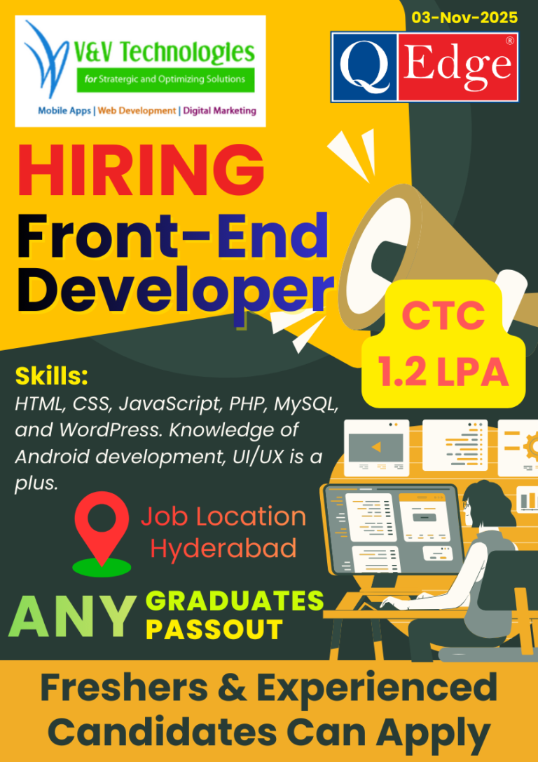 Hiring Front-End Developer | HTML, CSS, JavaScript | V&V Technologies ...